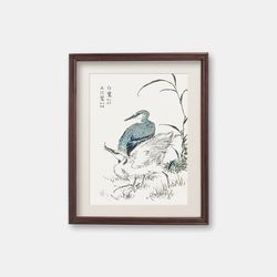 night heron and little egret - vintage japanese watercolor painting, 1880s