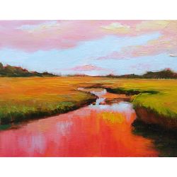 river painting cloud original art landscape artwork countryside wall art by sonnegold