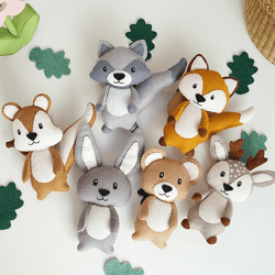 Woodland felt toys, forest animals, kids room decor, fox bear hare toys, woodland baby shower, baby gift set