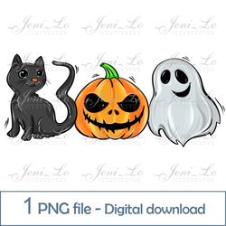Trio halloween 1 PNG file Happy Halloween clipart kids Halloween Sublimation Pumpkin Ghost Cat design Digital Download