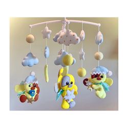 Baby Mobile For Crib or Bassinet, Expecting Mom Gift, Felt Yellow Poppies Animals Hanging Nursery Felt Decor, Baby Gift