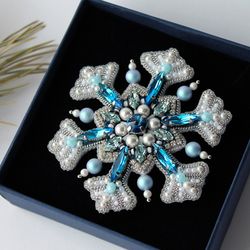 Snowflake Brooch Pin Handmade. Embroidered Brooch. Christmas Gifts