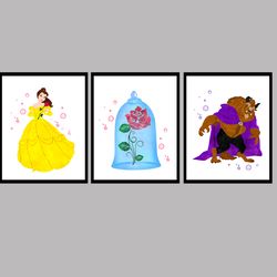 Beauty and the Beast Disney Set Art Print Digital Files decor nursery room watercolor