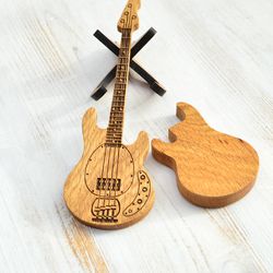 Bass guitar box with wooden guitar pick, personalized guitar box gift, custom name guitar pick holder