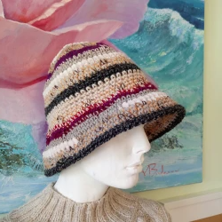 Crochet Bucket Hat Striped Wool Bucket Hat for Women Hand Knit Bucket Hat Cloche Hat Fedora Crochet hat