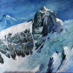 Mountain pass. Rocky Mountains. Original oil painting measuring 7.8x7.8 inches.