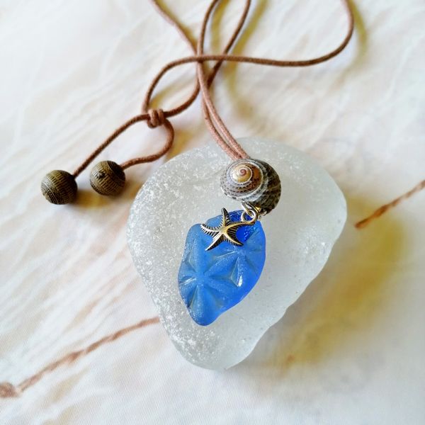 Blue Sea Glass Necklace.Cornflower pendant for girlfriend gi - Inspire ...