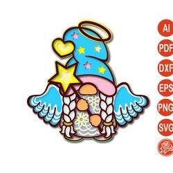 Layered Christmas gnome Mandala SVG, Angel cutting template DXF, Files For Cricut