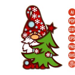 Layered gnome mandala with Christmas tree SVG, Gnome SVG Files For Cricut, Gnome cutting template