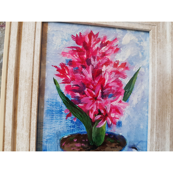 2 Small oil painting in a frame under glass - Hyacinth flower 5.9 - 3.9 in..jpg