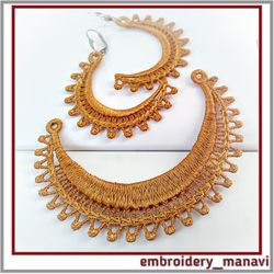 ITH FSL embroidery design earrings and a crescent shaped pendant 2