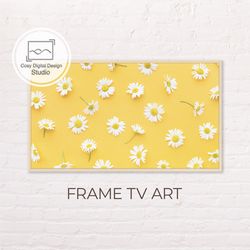 Samsung Frame TV Art | 4k Spring White Chamomile Flowers Art on Yellow Background For The Frame TV| Digital Art Frame Tv