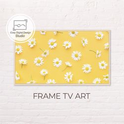 samsung frame tv art | 4k spring white chamomile flowers art on yellow background for the frame tv| digital art frame tv