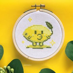 Funny Lemon Cross Stitch Pattern PDF Cute Fruit Emoji Mini Cross Stitch Kawaii Citrus Embroidery Design Instant Download
