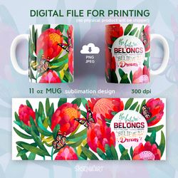 11oz Mug Sublimation Designs with flowers and butterfly PNG JPEG File Digital Download