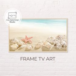 samsung frame tv art | 4k beach coastal seashells landscape in pastel colors for the frame tv | wave digital art