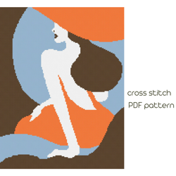 Modern cross stich, PDF Pattern, Lady cross stitch chart /44/