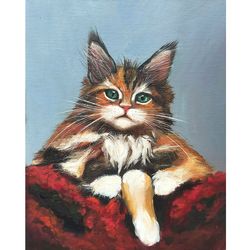 kitten maine coon painting, original art, animal painting, kitten artwork, 8 by 10 inches
