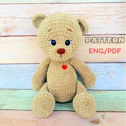 English pattern crochet bear, Baby shower gift, Easy crochet pattern, Pattern for beginner,  DIY plush teddy bear