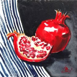 Fruit  Painting Pomegranate Original Art Food Watercolor Art 9" by 9" by ArtMadeIra