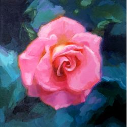 rose painting oil original art flower artwork floral painting 8 by 8 inches