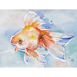 Goldfish painting Fish hand painted original painting watercolor artwork Pisces art aquarium wall art by AlyonArt