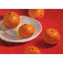 Tangerine Painting Food Original Art Dessert Wall Art Fruit Artwork 5x7 by Sonnegold