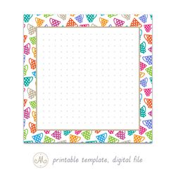 Multicolored bright tea cups in polka dots, printable notes template, reminders, to-do lists, digital file, dot grid