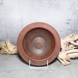 Deep plate diameter 9.05 inch Pottery handmade red clay Cooking bowl