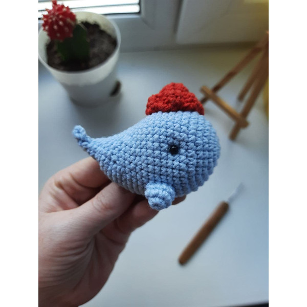 Mini blue whale toy in red cap gift keychain.jpg