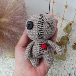 Creepy miniature voodoo doll with heart. Mini doll best gift for Valentine's day. Voodoo Doll Zombie gothic