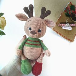 Stuffed deer toy for Christmas gift handmade. Soft newborn toys Christmas fawn.  Christmas Decor big stuffed deer animal