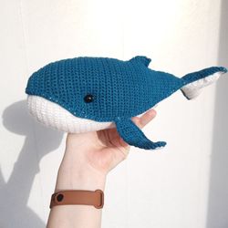 Stuffed blue Whale toy nursery decor for baby. Stuffed animal cotton yarn whale for home decor. Big original whale toy