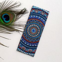 Leather bookmark with hand-painted, Personalized bookmark for women, Bookmark with a mandala, Gift for reading lovers