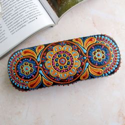 Hand-painted glasses case, Eyeglass case hard, Glasses holder for women, Eyewear protective case, Painted spectacle case