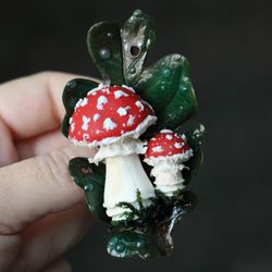 Amanita muscaria brooch. Handmade mushroom brooch.