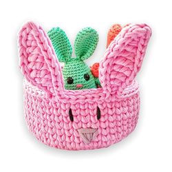 Crochet animal bunny basket PATTERN, Crochet patterns