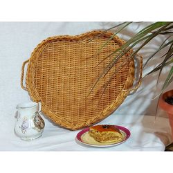 serving tray heart-shaped wicker tray with handles breakfast tray