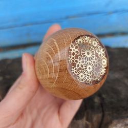 Openwork cabochon and epoxy resin wooden custom shift knob. Automatic/manual gear shifter as a gift accessory for a car