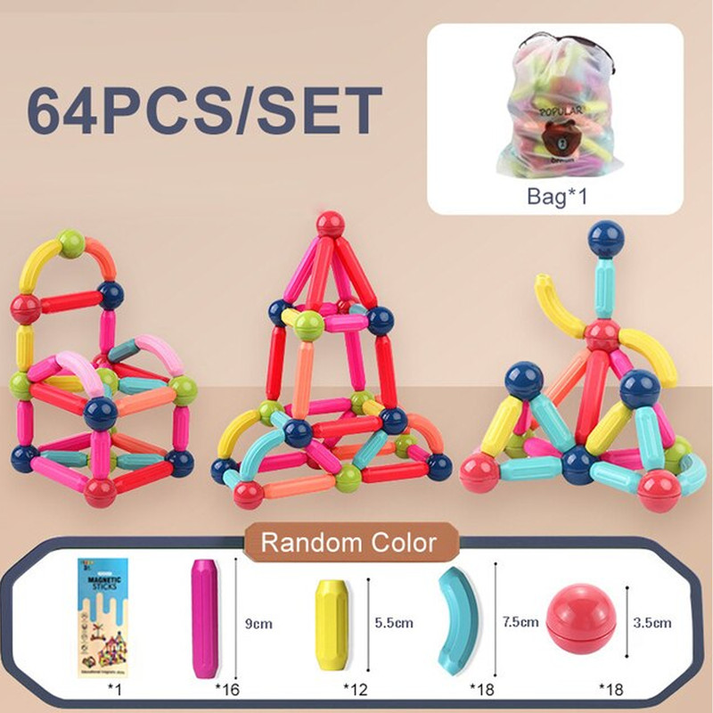 Magnetic Balls and Rods Set Educations Magnetic Building Blocks 64 Pcs