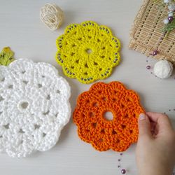 Set 3 pcs Round Coaster, Summer Coasters, Kitchen Crochet Mats