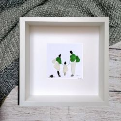 Sea glass art picture happy family of 3
