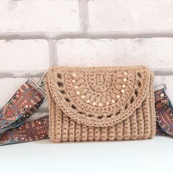 envelope crossbody summer jute bag with boho strap dog mom gift