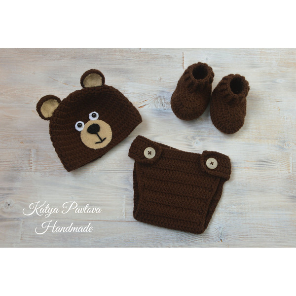 Baby bear outfitclothes Personalized gifts boygirl Knit newborn hat Crochet shoesbooties Monogram diaper cover Little bear Animal costume (3).jpg