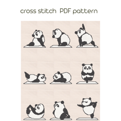 Panda cross stitch pattern, Yoga cross stitch, PDF download /53/