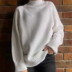 White Sweater dress turtleneck sweater oversized Cute knitted dress Winter hand knit sweater Novelty sweater for women
