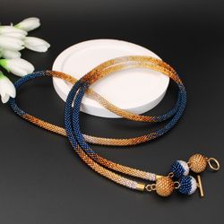 Royal blue long beaded necklace, handmade jewelry for women, perfect anniversary gift