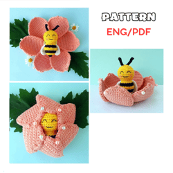 Bee crochet pattern, Bee in flower, Bee in flower sleeping bag, Bumble bee pattern, Pdf pattern toy Easy pattern