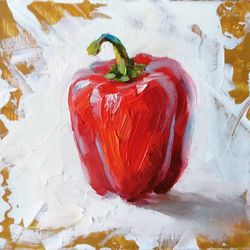 pepper painting food original art vegetable artwork kitchen wall art 6x6 by sonnegold