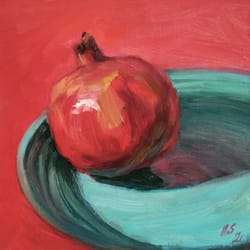 pomegranate painting fruit original art food artwork dessert wall art 6x6 by sonnegold